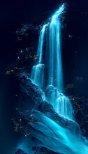 Waterfall That Is Lit Up At Night. Generative Ai.