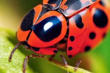 Canvas Print - Orange beetle on flower outside on summer sunny day., created with generative ai