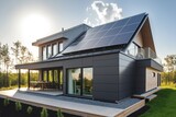 Fototapeta Londyn - Solar panels on modern house roof, modern eco-living, AI generated