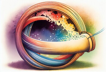 Wall Mural - watercolor illustration of a optical fiber cable. generative ai
