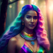 © Sapphire X Designs - A Rainbow Haired Goddess in the Woods, Created with Generative AI Technology