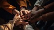 © Pro Hi-Res - Close up differents races colors hands, together Support, community and teamwork with business women for goals, collaboration and girl power. Generative AI.