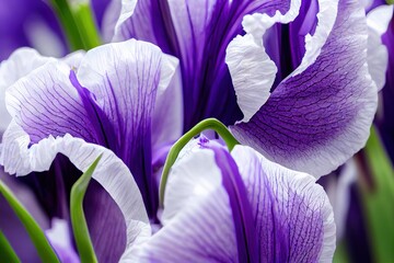 Canvas Print - Macro petals of purple iris flower beautiful blossom., created with generative ai