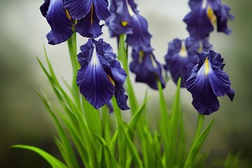 Sticker - Plant purple flower iris flora on blurry green background., created with generative ai