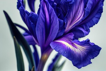 Sticker - Petals of dark purple iris flower on macro stem., created with generative ai