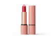 © zdo - Open and closed red lipstick in beige packaging. Isolated on a transparent background. Makeup product. 3d render