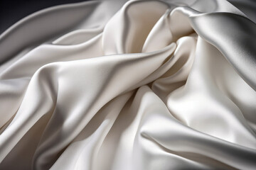 closeup of rippled white satin fabric as background texture