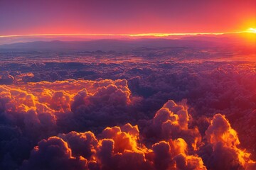 Wall Mural - Orange golden and pink fluffy clouds in sunset dramatic sky., created with generative ai