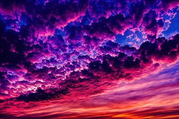 Wall Mural - Airy fluffy pink and purple clouds against backdrop of sunrise dramatic sky., created with generative ai