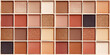 Eyeshadows palette as close up texture background, wide banner. Beauty product cosmetic powder for make up eye, beige brown color scheme, matte and shiny tints. Aesthetic photo pattern, cosmetics
