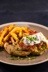 Wall Mural - typical czech cuisine chicken slice baked with ham and camembert with french fries