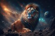 © Svitlana - A powerful lion traversing the stars, his golden fur and muscular frame a testament to his strength and resilience. Generated by AI
