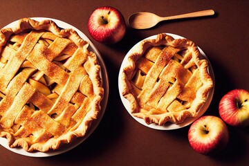 Sticker - Autumn pastries braided apple pie in powdered sugar with fruit., created with generative ai