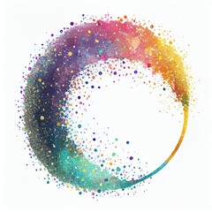 Wall Mural - Colorful glitter swirling particles on circle frame isolated on white background. Colorful abstract shiny dust. Ai generated circle frame design.