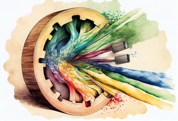 Wall Mural - watercolor illustration of a optical fiber cable. generative ai