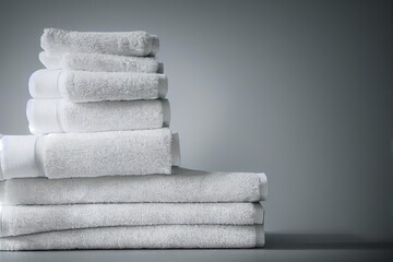 Poster - Stack clean bath towels of different sizes from delicate pleasant textiles., created with generative ai