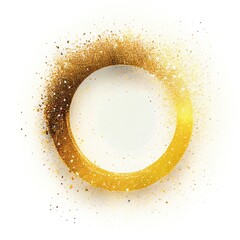 Wall Mural - Gold glitter swirling particles on circle frame isolated on white background. Gold yellow color abstract shiny dust. Ai generated circle frame design.