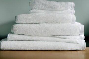 Sticker - Soft stack clean bath towels in expensive hotel., created with generative ai