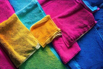 Canvas Print - Stack clean bath towels of different colors delivered from laundry., created with generative ai