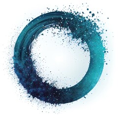 Wall Mural - Sea blue glitter swirling particles on circle frame isolated on white background. Sea blue color abstract shiny dust. Ai generated circle frame design.
