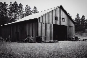 Canvas Print - Old cozy house exterior farm wooden house., created with generative ai