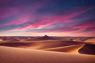 Canvas Print - Beautiful desert dunes landscape in purple pink tones., created with generative ai