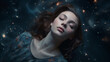 Dreaming girl in universe created with Generative AI