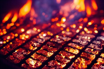 Wall Mural - red-hot smoldering surface of coals in the barbeque grill., created with generative ai