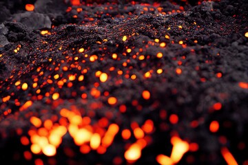 Canvas Print - Closeup of smoldering ash or coal in the dark., created with generative ai