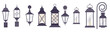 © robu_s - Facade lighting tool collection icons set vector. Building facade llghting electrical outdoor equipment, Exterior light lamp and lantern, Spotlight electric illuminated device black contour