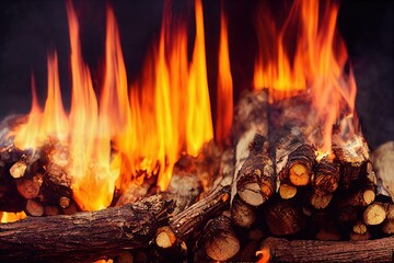 Sticker - Burning campfire or firewood in the dark., created with generative ai