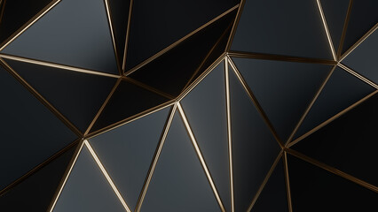 Wall Mural - Black and gold 3d abstract background. Abstract background for presentation template. Parametric Low poly triangle.