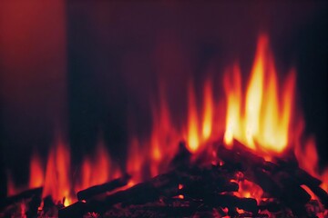 Wall Mural - burning campfire or firewood in the dark., created with generative ai