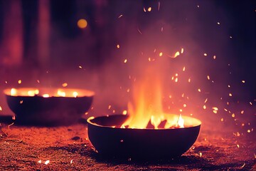 Wall Mural - background of burning and glowing hot coals. smoldering embers of fire. flicker of burning coals at 