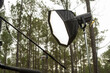 Generic chip on board LED lighting fixture with an octabox modifier in front of the key source, set up to light an outdoor location interview
