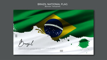 Illustration Of Waving Brazil Flag Silk Grunge Background	