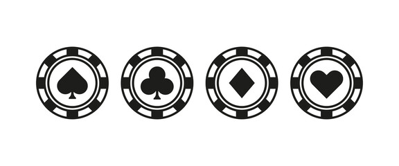 Card suits set icon. Diamonds, spades, clubs, hearts, fool, poker, gambling, casino. Excitement games concept. Vector line icon for Business and Advertising