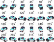A set of 24 police cars from different angles. Rotation of the patrol car in logo style by 15 degrees for animation.  