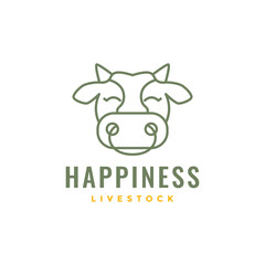 Wall Mural - animal farm cattle livestock fat cows head milk beef cute smile mascot cartoon line art logo design vector