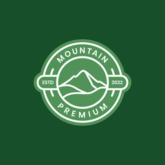 mountain peak hill hill outdoor hiking adventure circle line badge modern logo design vector