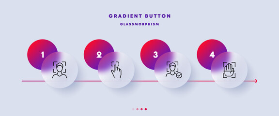 Authentication set icon. Face ID, face and speech recognition, fingerprint, palm, naya, two factor verification. Biometric concept. Glassmorphism style. Vector line icon for Business and Advertising