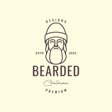 Cool Man Face Head Bushy Beard Wearing Beanie Hat Colorful Mascot Hipster Vintage Logo Design Vector