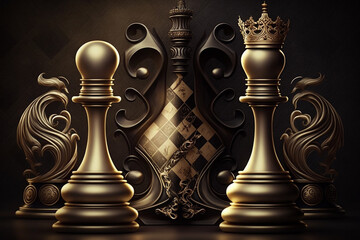 Chess piece on chessboard, competition success and strategy game play, design created with Generative Ai