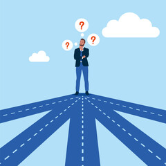 Wall Mural - businessman on crossroad choosing future direction to success or business strategy. modern vector il