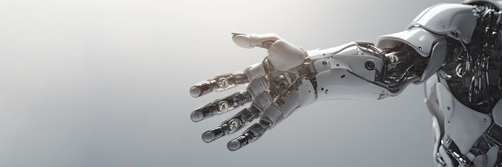 A robot's hand reaching out poster with copy space - Generative AI