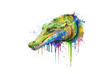 Poster - crocodile is drawn with multi-colored watercolors isolated on a white background. Generated by AI