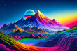 © Sunshower Shots - Rainbow landscape, mountain, colorful, fantasy. Generative AI