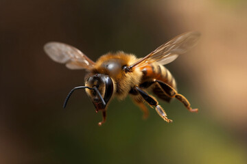 macro photo of flying bee