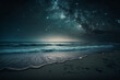 ocean in the night wiew from the beach with dark sky in stars