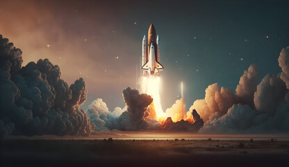 Wall Mural - spaceship flying above the clouds ready to liftoff-AI Generative 
